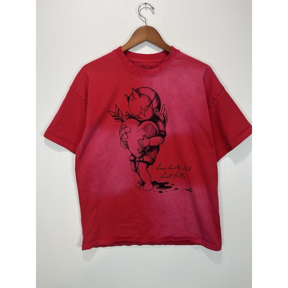 WRATHBOY LOVE HURTS RED BLEACH DYE OVERSIZED T MEDIUM